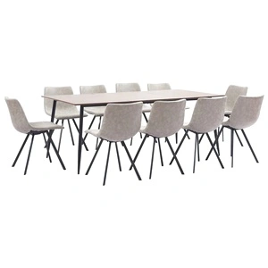 Трапезен комплект от 11 части, светлосив, изкуствена кожа