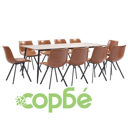 Трапезен комплект от 11 части, коняк, изкуствена кожа ➤ топ цена ➤ sorbe.bg