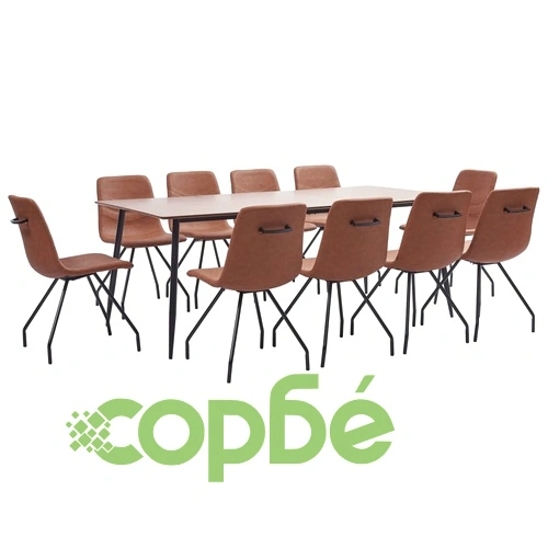 Трапезен комплект от 11 части, кафяв, изкуствена кожа ➤ топ цена ➤ sorbe.bg