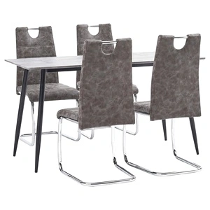 Трапезен комплект от 5 части, кафяв, изкуствена кожа