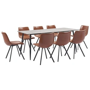 Трапезен комплект от 9 части, коняк, изкуствена кожа