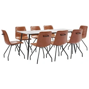 Трапезен комплект от 9 части, коняк, изкуствена кожа