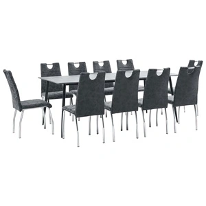 Трапезен комплект от 11 части, черен, изкуствена кожа