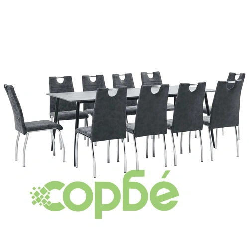 Трапезен комплект от 11 части, черен, изкуствена кожа ➤ топ цена ➤ sorbe.bg