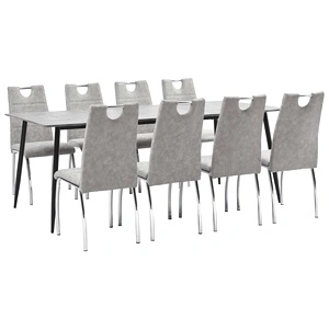 Трапезен комплект от 9 части, светлосив, изкуствена кожа