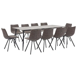 Трапезен комплект от 11 части, кафяв, изкуствена кожа