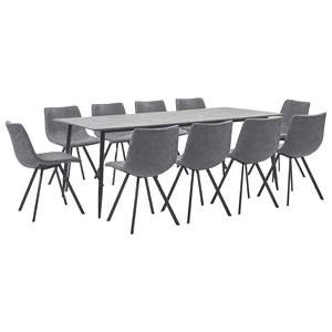 Трапезен комплект от 11 части, сив, изкуствена кожа