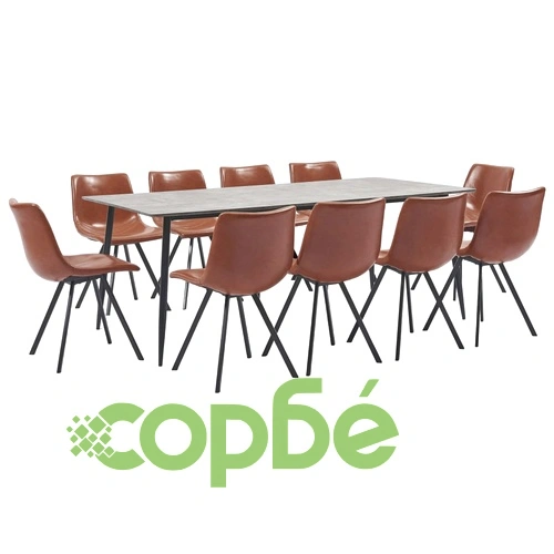 Трапезен комплект от 11 части, коняк, изкуствена кожа ➤ топ цена ➤ sorbe.bg