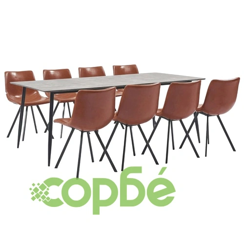 Трапезен комплект от 9 части, коняк, изкуствена кожа ➤ топ цена ➤ sorbe.bg