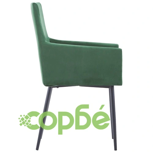 Трапезни столове с подлакътници, 6 бр, зелени, кадифе  ➤ топ цена ➤ sorbe.bg