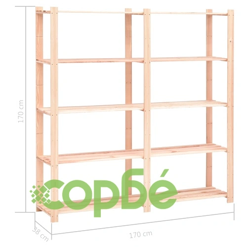 5-етажни стелажи, 3 бр, 170x38x170 см, бор масив, 500 кг ➤ топ цена ➤ sorbe.bg