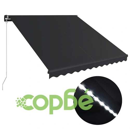 Ръчно прибираща се тента с LED, 350x250 см, антрацит ➤ топ цена ➤ sorbe.bg