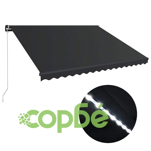 Ръчно прибираща се тента с LED, 450x300 см, антрацит ➤ топ цена ➤ sorbe.bg