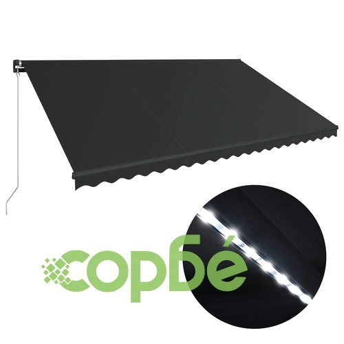Ръчно прибираща се тента с LED, 500x300 см, антрацит ➤ топ цена ➤ sorbe.bg