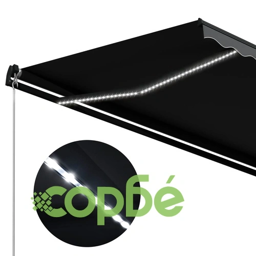 Ръчно прибираща се тента с LED, 500x300 см, антрацит ➤ топ цена ➤ sorbe.bg