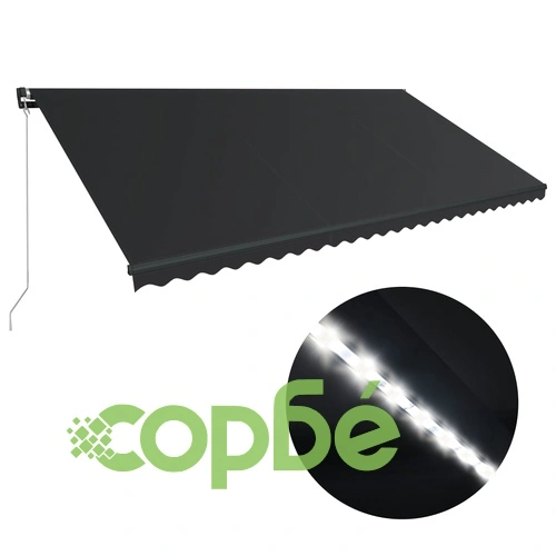Ръчно прибираща се тента с LED, 600x300 см, антрацит ➤ топ цена ➤ sorbe.bg