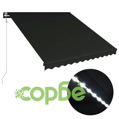 Прибиращ се сенник, сензор за вятър и LED, 300x250 см, антрацит ➤ топ цена ➤ sorbe.bg