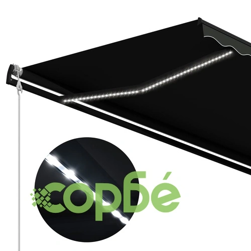 Прибиращ се сенник, сензор за вятър и LED, 400x300 см, антрацит ➤ топ цена ➤ sorbe.bg