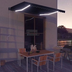 Прибиращ се сенник, сензор за вятър и LED, 400x300 см, антрацит