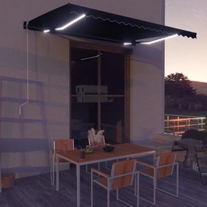 Прибиращ се сенник, сензор за вятър и LED, 450x300 см, антрацит