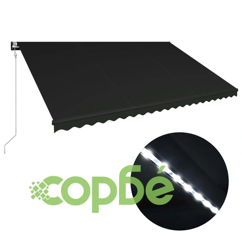 Прибиращ се сенник, сензор за вятър и LED, 500x300 см, антрацит ➤ топ цена ➤ sorbe.bg