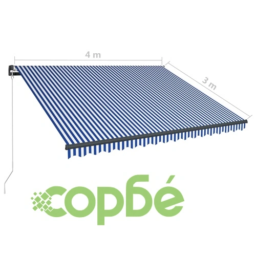 Ръчно прибиращ се сенник с LED, 400x300 см, синьо и бяло ➤ топ цена ➤ sorbe.bg