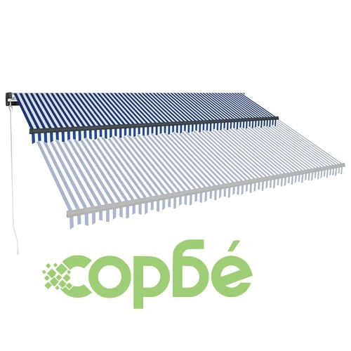 Ръчно прибиращ се сенник с LED, 500x300 см, синьо и бяло ➤ топ цена ➤ sorbe.bg