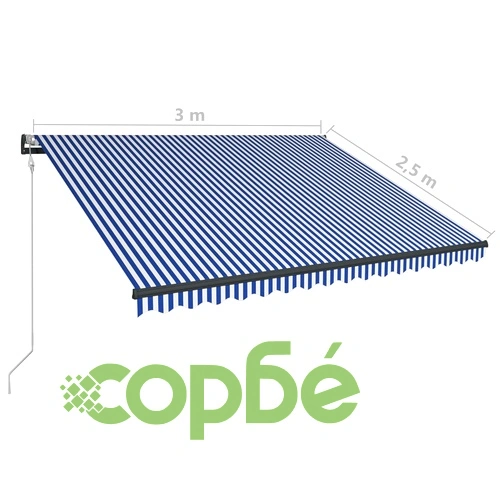 Сенник, сензор за вятър и LED, 300x250 см, синьо и бяло ➤ топ цена ➤ sorbe.bg