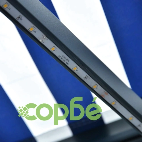 Сенник, сензор за вятър и LED, 350x250 см, синьо и бяло ➤ топ цена ➤ sorbe.bg