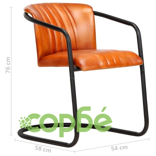 Трапезни столове, 6 бр, жълтокафяви, естествена кожа ➤ топ цена ➤ sorbe.bg