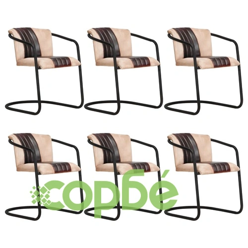 Трапезни столове, 6 бр, кафяви, естествена кожа ➤ топ цена ➤ sorbe.bg