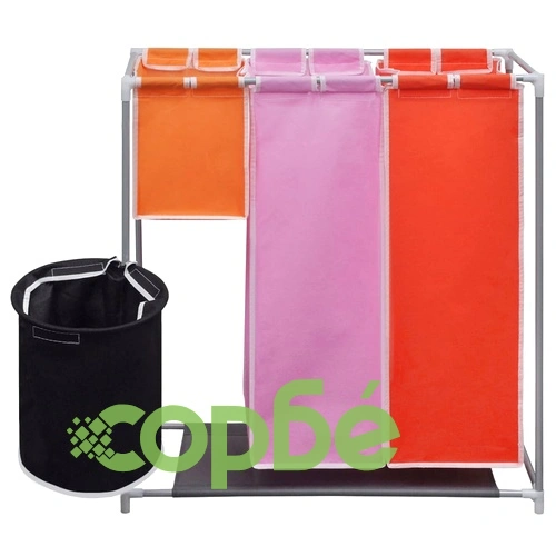 Кош за сортиране на пране с 3 секции, 2 бр, с кофа за миене ➤ топ цена ➤ sorbe.bg