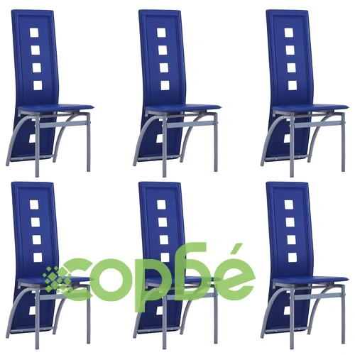 Трапезни столове, 6 бр, сини, изкуствена кожа ➤ топ цена ➤ sorbe.bg