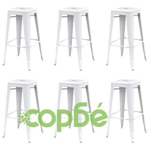 Бар табуретки, 6 бр, бели, стомана ➤ топ цена ➤ sorbe.bg