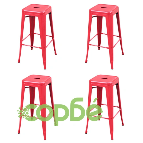 Бар табуретки, 4 бр, червени, стомана ➤ топ цена ➤ sorbe.bg
