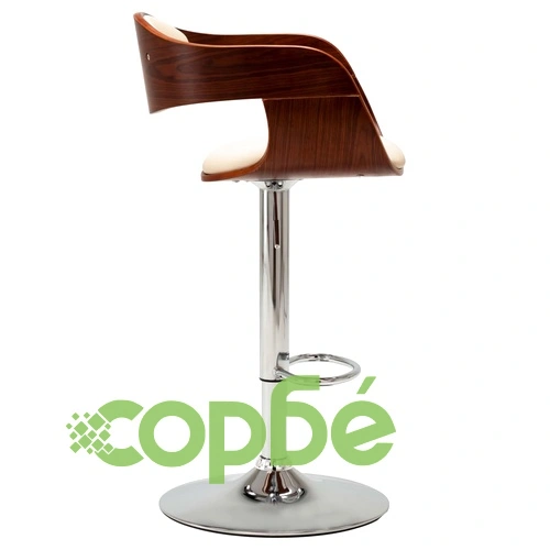 Бар табуретки, 2 бр, кремави, извито дърво и изкуствена кожа ➤ топ цена ➤ sorbe.bg