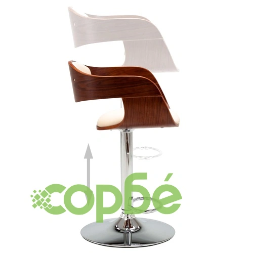 Бар табуретки, 2 бр, кремави, извито дърво и изкуствена кожа ➤ топ цена ➤ sorbe.bg