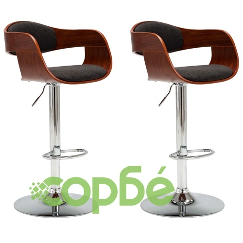 Бар табуретки, 2 бр, сиви, извито дърво и текстил ➤ топ цена ➤ sorbe.bg