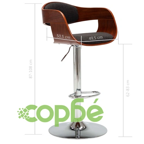 Бар табуретки, 2 бр, сиви, извито дърво и текстил ➤ топ цена ➤ sorbe.bg