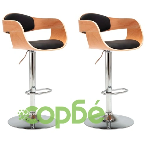 Бар табуретки, 2 бр, черни, извито дърво и изкуствена кожа ➤ топ цена ➤ sorbe.bg