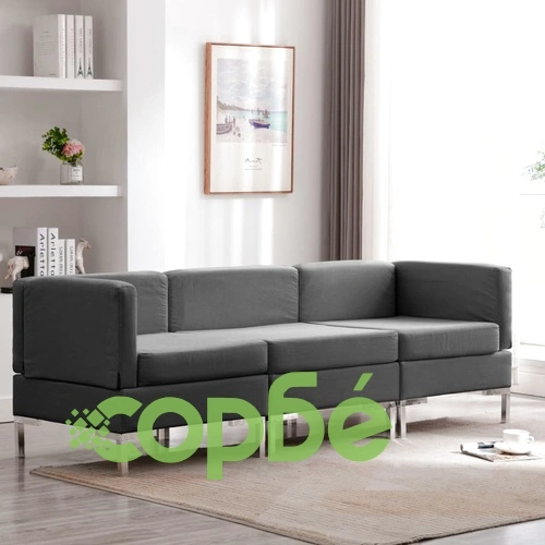 Комплект дивани, 3 части, текстил, тъмносиви ➤ топ цена ➤ sorbe.bg