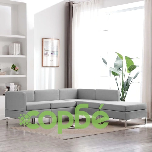 Комплект дивани, 5 части, текстил, светлосив ➤ топ цена ➤ sorbe.bg