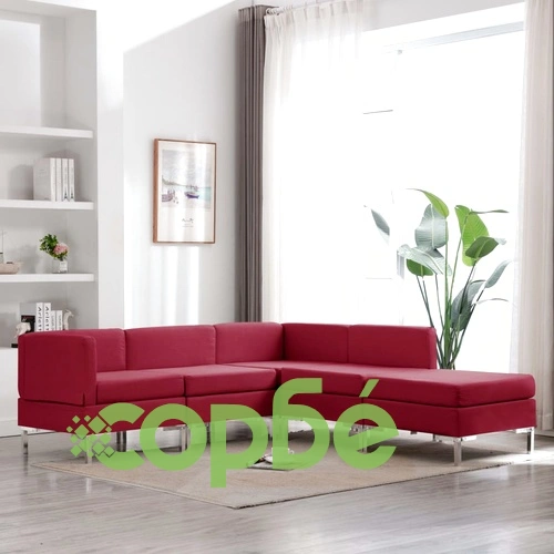 Комплект дивани, 5 части, текстил, виненочервен ➤ топ цена ➤ sorbe.bg