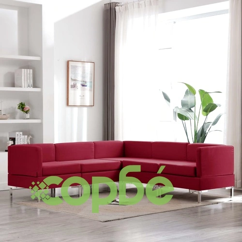 Комплект дивани, 5 части, текстил, виненочервен ➤ топ цена ➤ sorbe.bg
