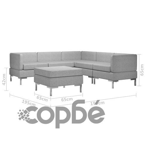 Комплект дивани, 6 части, текстил, светлосиви ➤ топ цена ➤ sorbe.bg