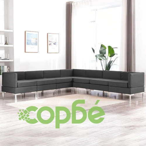 Комплект дивани, 7 части, текстил, тъмносиви ➤ топ цена ➤ sorbe.bg