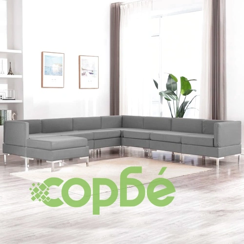 Комплект дивани, 8 части, текстил, светлосиви ➤ топ цена ➤ sorbe.bg
