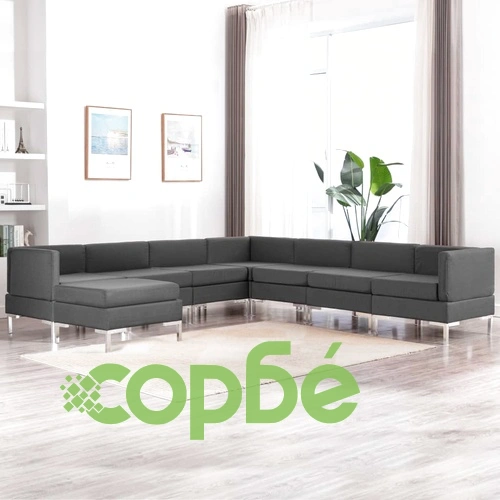 Комплект дивани, 8 части, текстил, тъмносиви ➤ топ цена ➤ sorbe.bg
