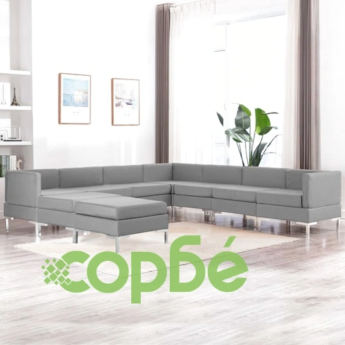 Комплект дивани, 9 части, текстил, светлосиви ➤ топ цена ➤ sorbe.bg