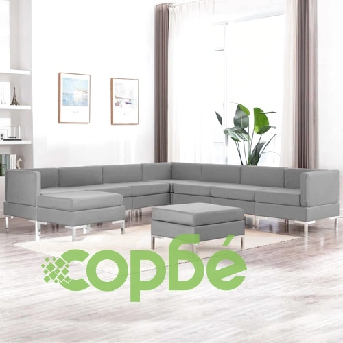 Комплект дивани, 9 части, текстил, светлосиви ➤ топ цена ➤ sorbe.bg